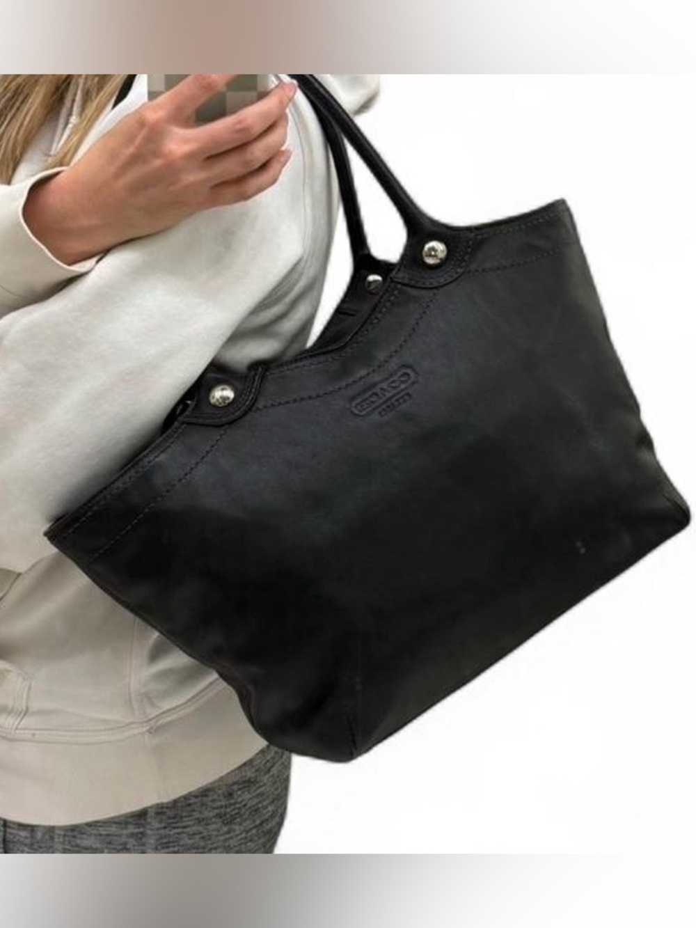 COACH Legacy Bleecker Tote | F14383 | Black Full Grain Leather Striped Interior - Picture 8 of 8